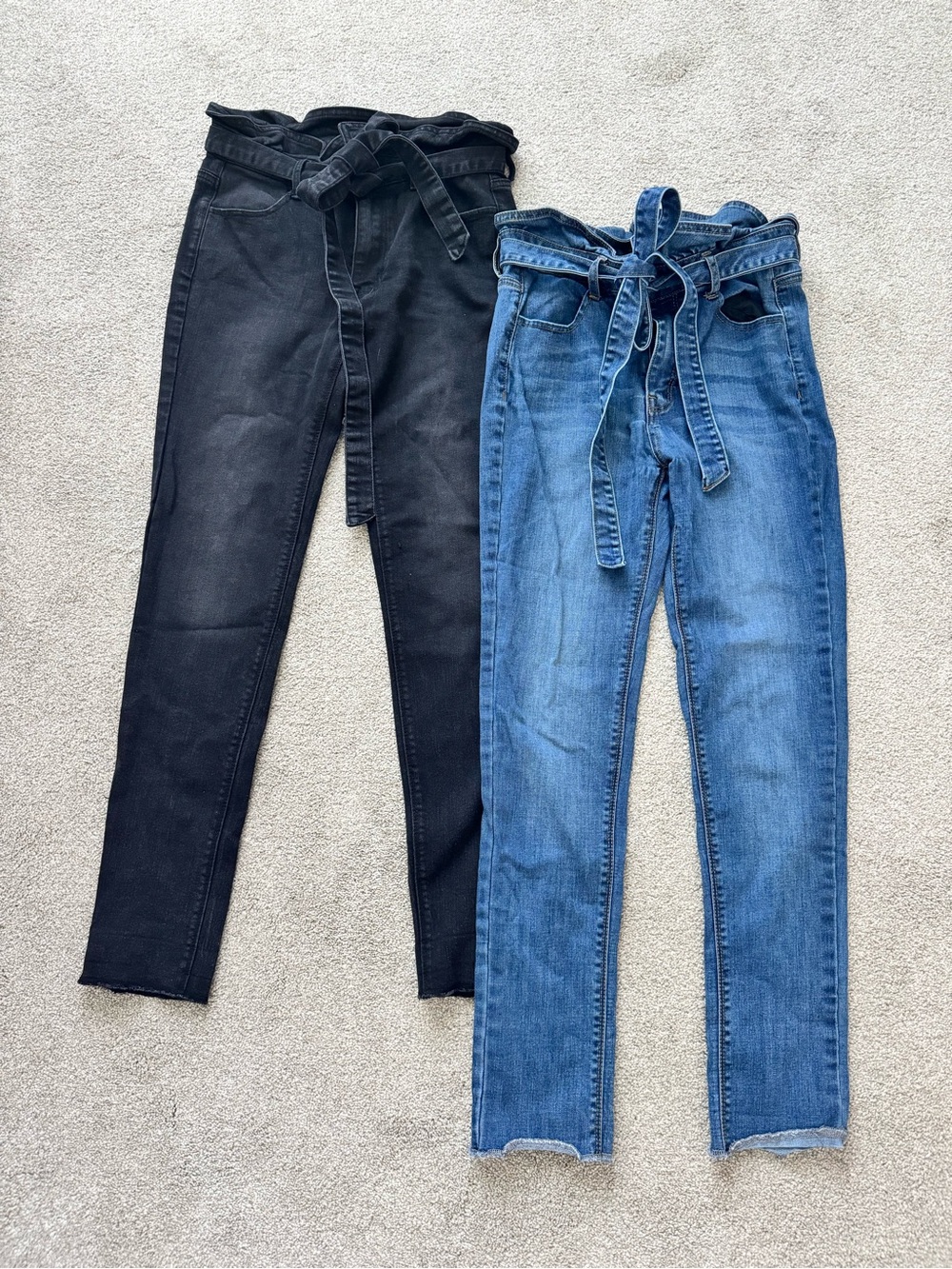 Black Label High-Rise Paperbag Jeans in Black & Blue
